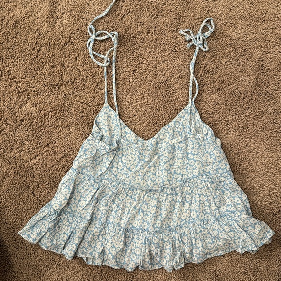 Floral Blue Tank Top- Cropped - Picture 2 of 2